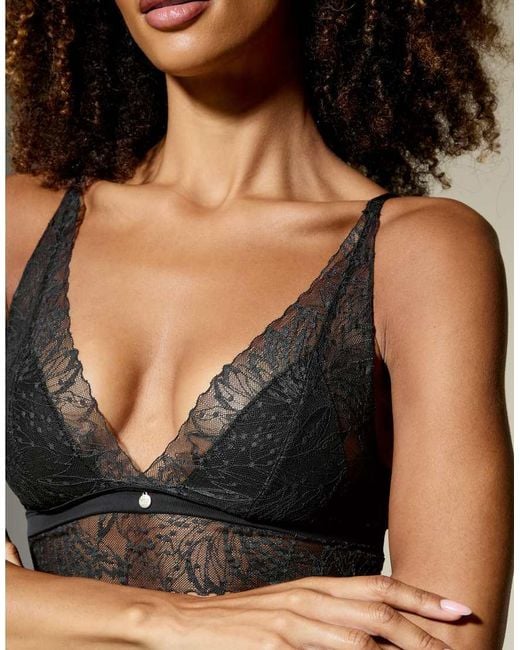 KBX Black Louisa Ribbed Longline Triangle Bra
