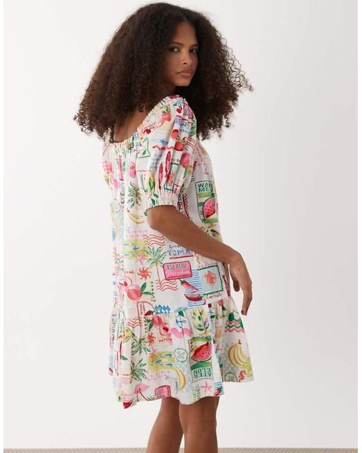 Accessorize White Postcard Print Mini Beach Dress