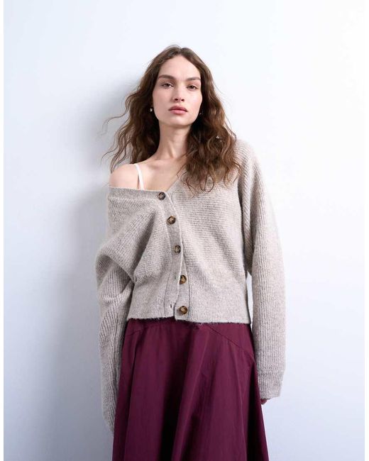 TOPSHOP Gray Knit V-neck Slouchy Cardigan