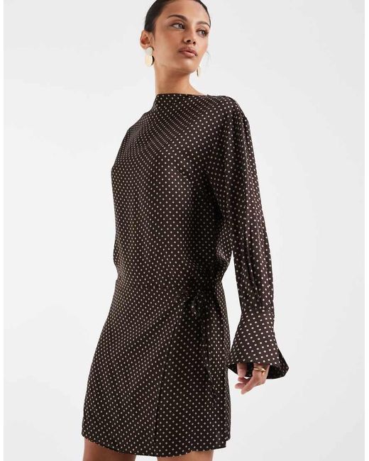 & Other Stories White Long Sleeve Mini Dress With Asymmetric Wrap Skirt Detail