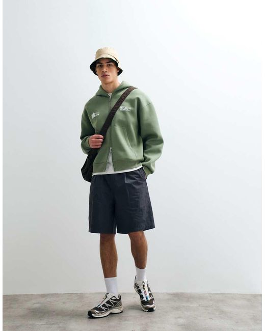 ASOS Green Relaxed Boxy Zip Through Hoodie for men