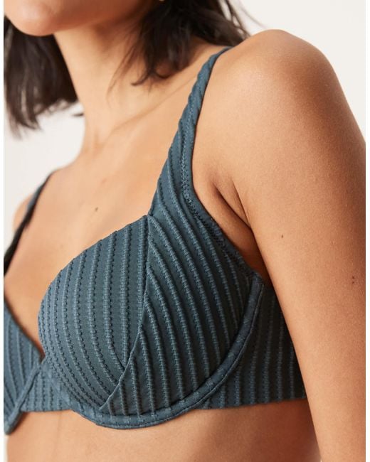 ASOS Blue Riddy Rib Padded Underwired Bikini Top