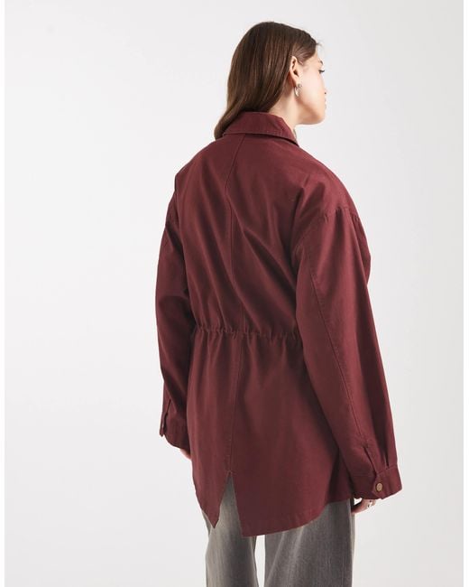 ASOS Red Cotton Four Pocket Parka With Trim Detail