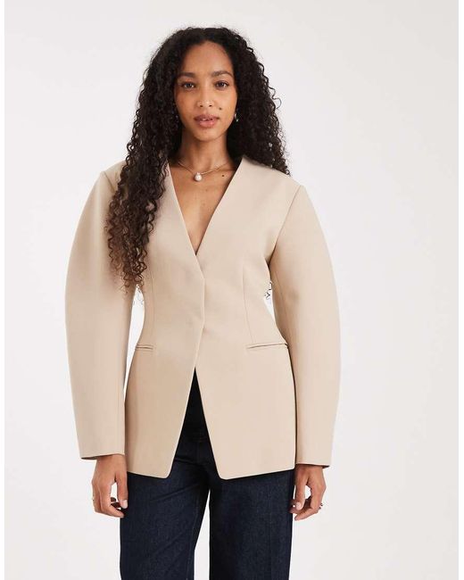 ASOS Natural Cinch Collarless Blazer