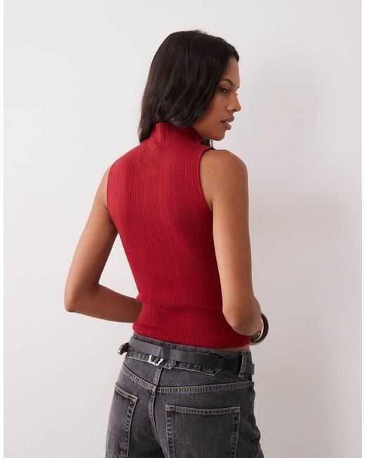 ASOS Red Varigated Knit Rib Sleeveless Funnel Neck