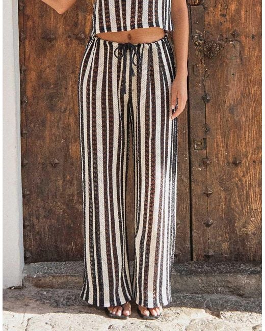 4th & Reckless Brown X Luana Barron Crochet Knit Wide Leg Beach Trousers Co-ord