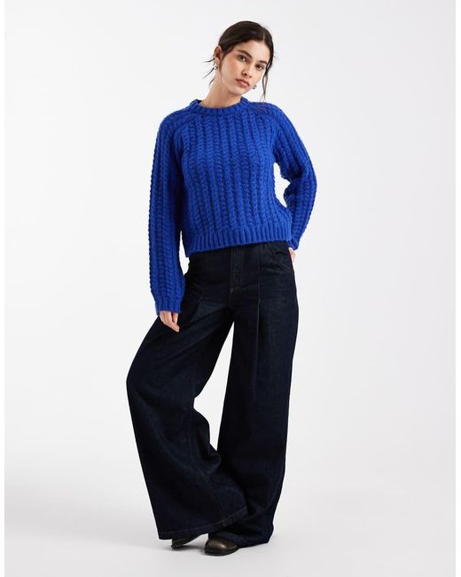 Pieces Blue Textured Knit Jumper