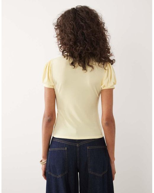 Miss Selfridge Blue Ruffled Keyhole Top With Mandarin Collar