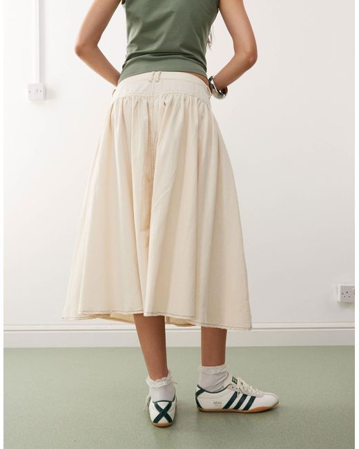 Collusion Natural Linen Look Skirt With Contrast Stitch