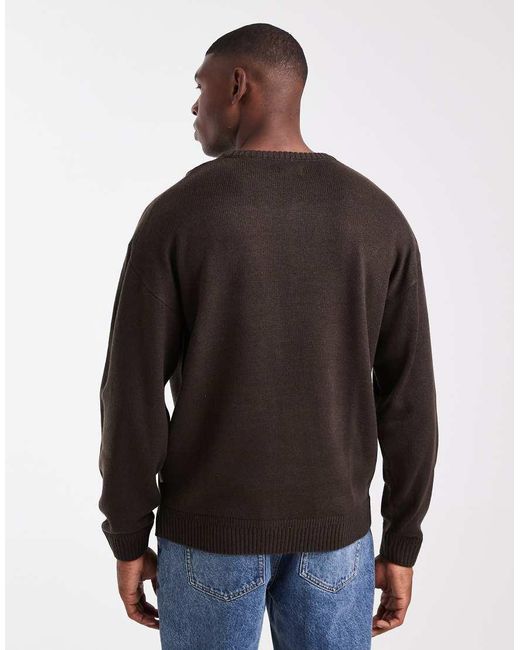 JJ Rebel Black Relaxed Fit Knit Crew Sweater for men