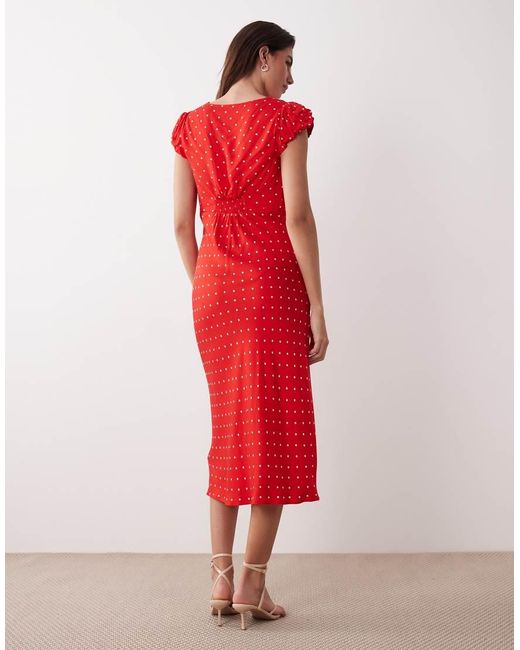 Nobody's Child Red Polka Dot V-Neck Lina Midi Dress