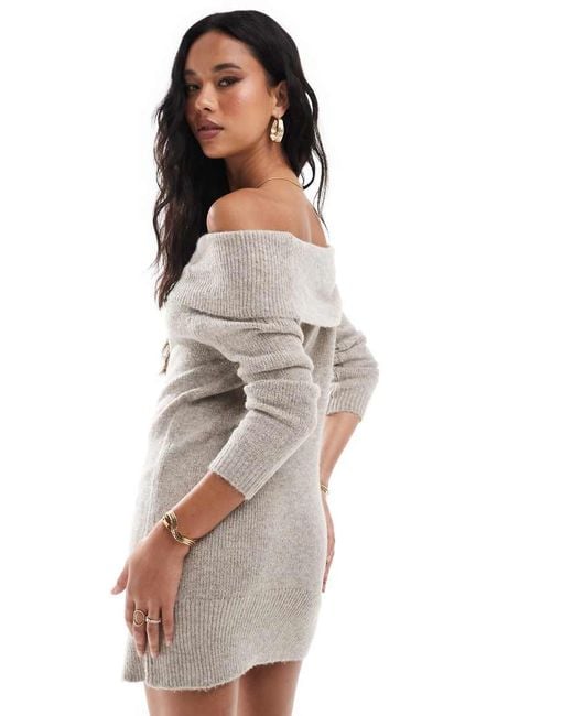 In The Style White Bardot Foldover Knitted Mini Jumper Dress