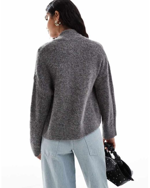 SELECTED Gray Zip Thru Alpaca Blend Fluffy Cardigan With Pockets