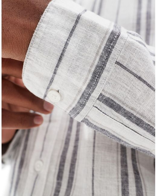 Hollister – langärmliges hemd aus leinenmix in White für Herren