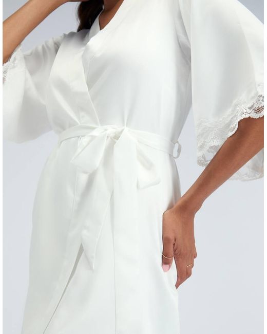 Boux Avenue White Amelia Matte Satin Short Robe Lace Trim Comfy Nightwear