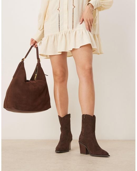 ASOS Brown Wide Fit Remedy Heeled Western Boots