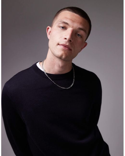 ARKET Black Merino Wool Jumper With Crew Neck for men