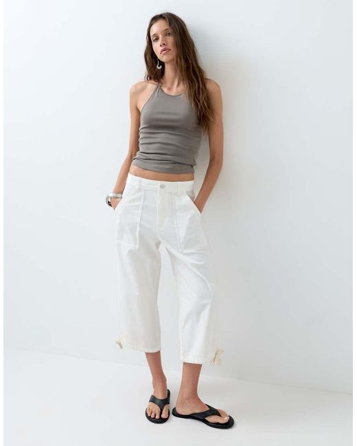 ASOS White Cargo Longer Short With Pocket And Tie Detail