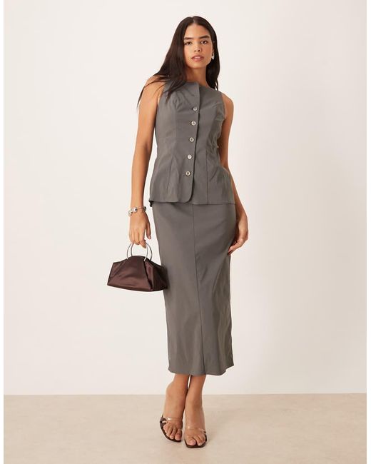 ASOS Natural Slash Neck Button Down Midi Dress