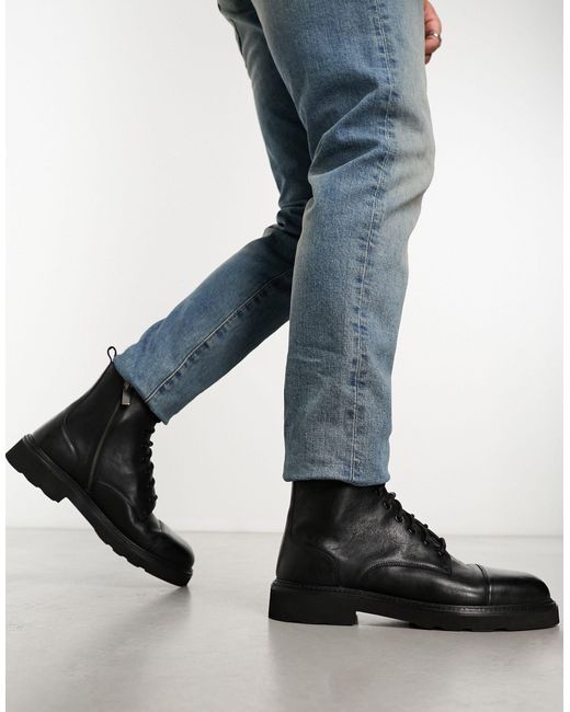 Walk London Black Max Top Cap Boots for men