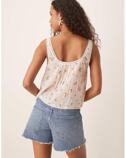 ASOS Cami Met Kanten Rand En Knoopsluiting in het Blue