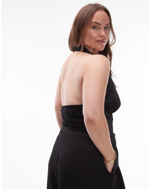 ASOS Black Asos Design Curve Textured Velvet Halterneck Top