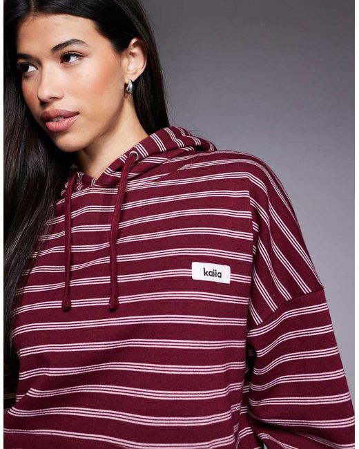 Kaiia Oversized Hoodie Van Katoenmix Met Logopatch En Strepen in het Red