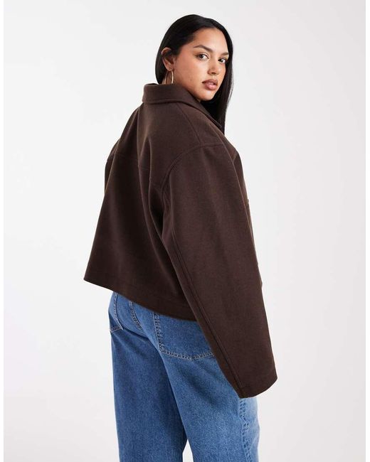 ASOS Brown Asos Design Curve Top Collar Zip Through Jacket