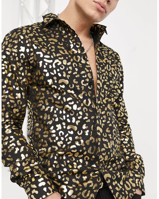 Gold Floral Animal Print Shirt 