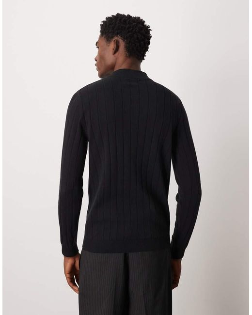 ASOS Blue Muscle Fit Long Sleeve Knitted Rib Turtle Neck T-Shirt for men