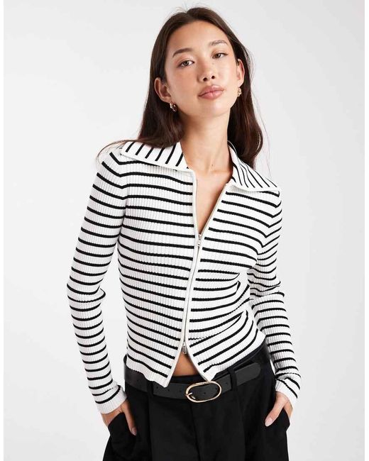 Miss Selfridge Multicolor Rib Knit Zip Detail Collar Cardigan