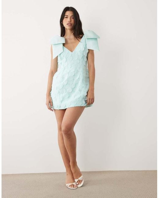 ASOS Blue Bow Shoulder Disc Mini Dress