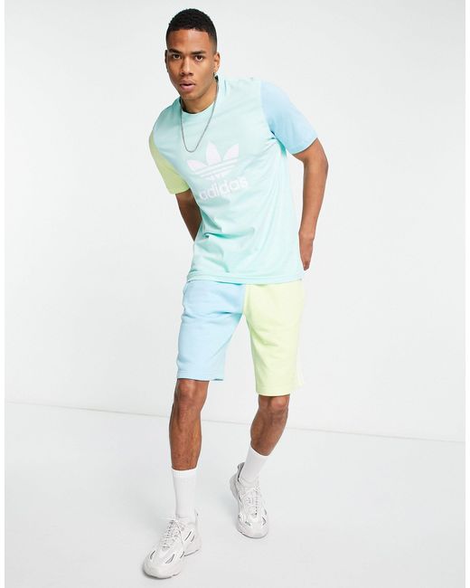 Adidas Originals Green Colour Block Shorts for men