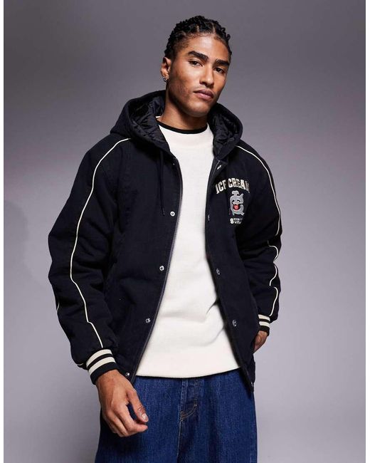 ICECREAM Blue Hooded Lined Worker Jacket for men