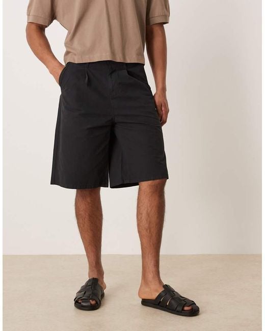 ASOS Black Long Length Pleated Shorts for men