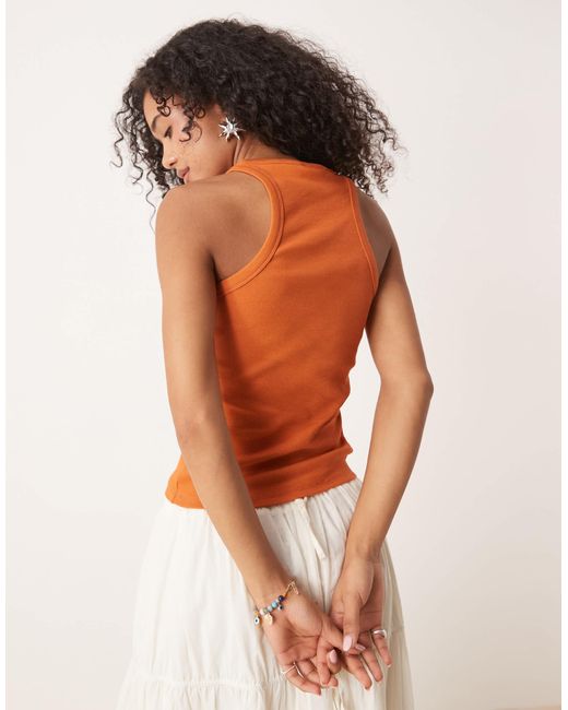 ASOS Orange Racer Rib Vest Top With Postcard Graphic