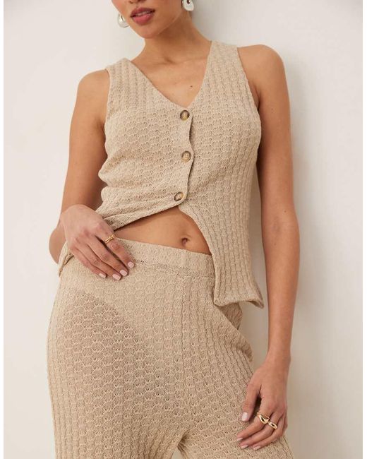 ASOS Semi-Doorschijnende Gebreide Broek Met Wijde Pijpen in het Natural
