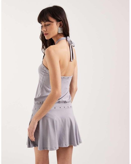 Motel Gray Kureha Eyelit Halter Jersey Mini Dress