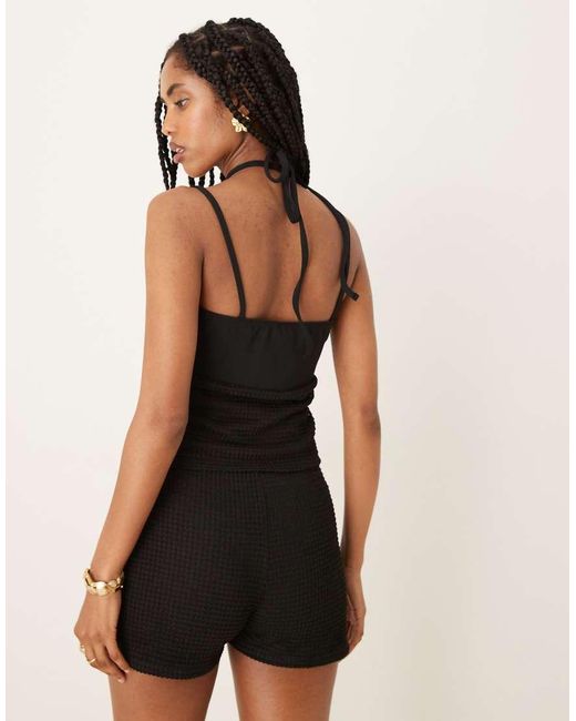 ASOS Black Co-Ord Crochet Halter Neck Detail Top With Bead Detail