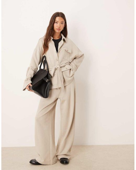 ASOS Natural Co-ord Tie Front Long Sleeve Twill Sweat With Buttons