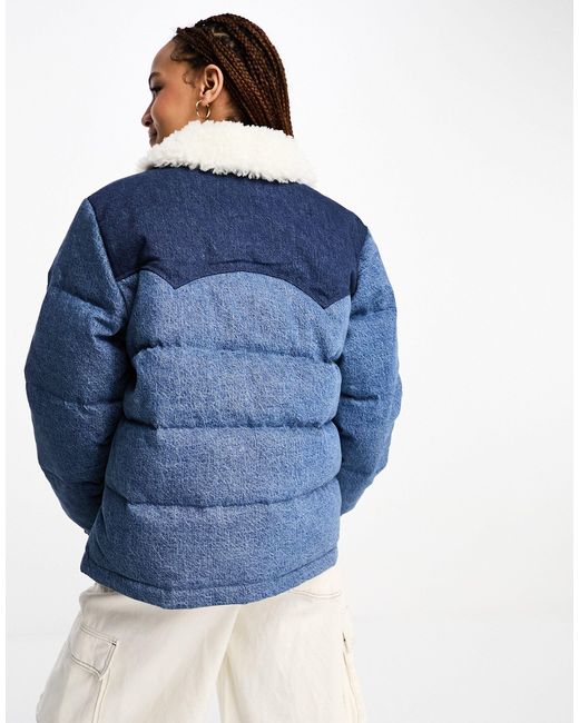 Levi's Blue La Western Denim Puffer Jacket With Fur Collar