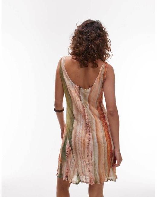 TOPSHOP Multicolor Crinkle Mesh Print V Neck Flippy Mini Dress