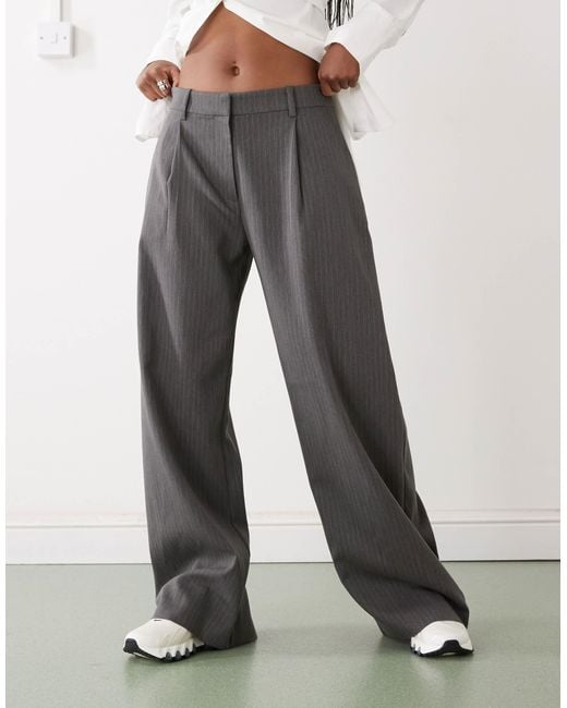 Weekday Gray Dara Low Waist Wide Leg Trousers With Front Pleats
