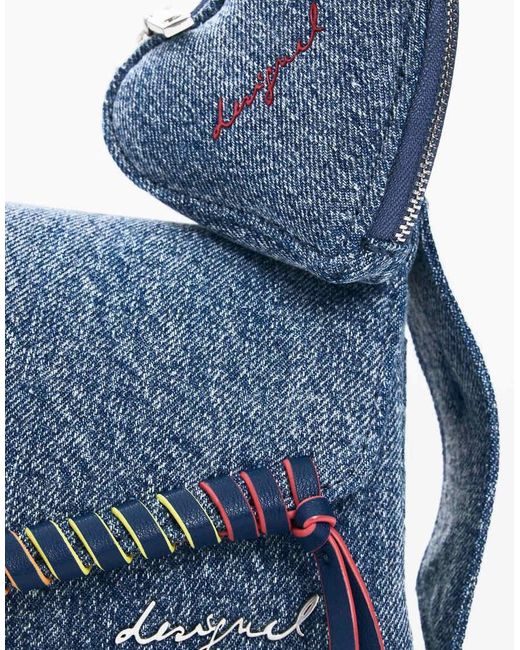 Desigual Blue Embroidered Denim Bag