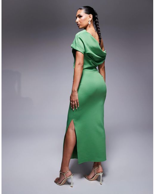 ASOS Green Structured Midi Dress With Fallen Shoulder