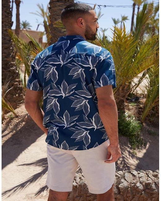 Threadbare Blue 'Foliage' Leaf Print Short Sleeve Shirt for men