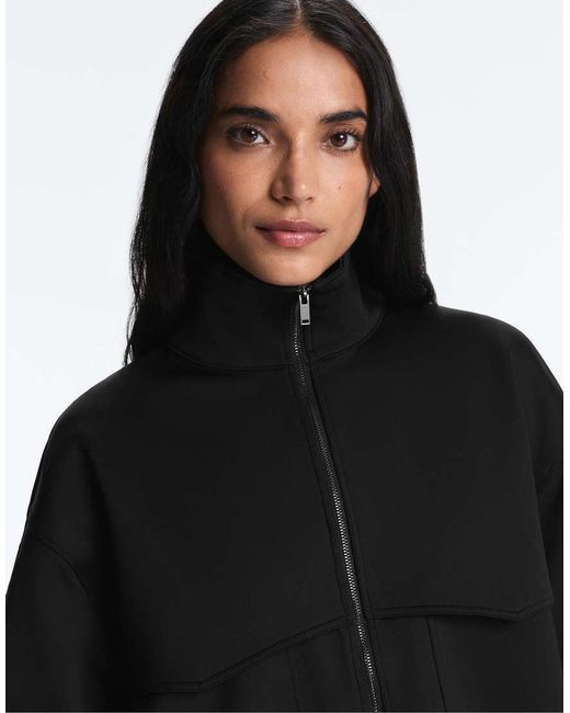 Oysho Black Boxy Neoprene-effect Jacket