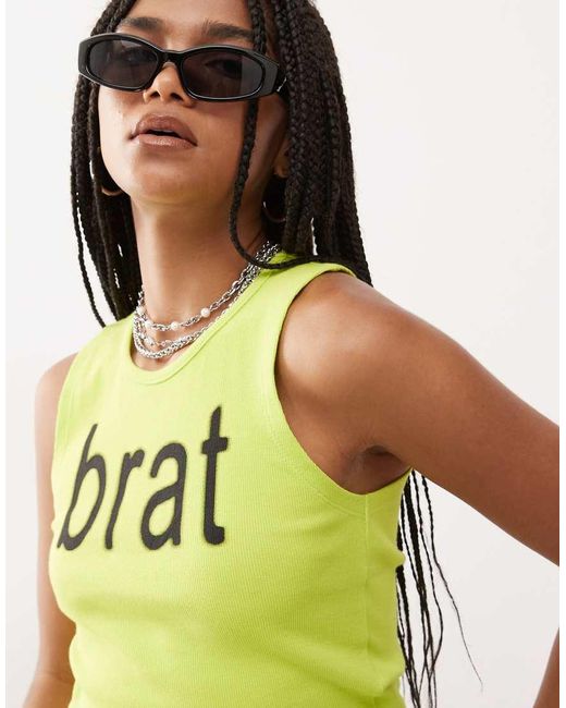 Collusion Green Ribbed Vest With Official Charli Xcx Brat Print