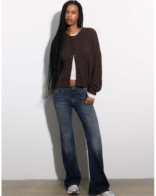 Stradivarius Black Buttoned Cable-knit Cardigan