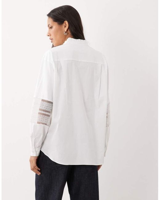 Mango White Embroidered Sleeve Detail Shirt